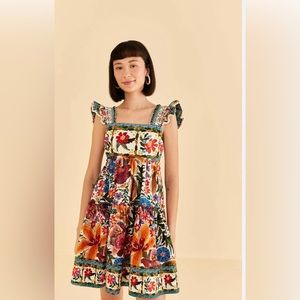 Farm rio Off white tropical yard sleeveless mini dress